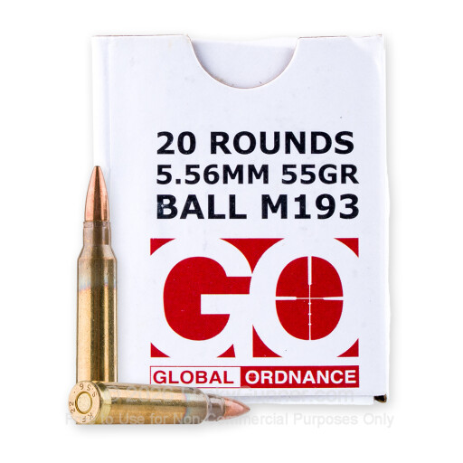 5.56x45 - 55 Grain FMJ M193 - Global Ordnance - 20 Rounds