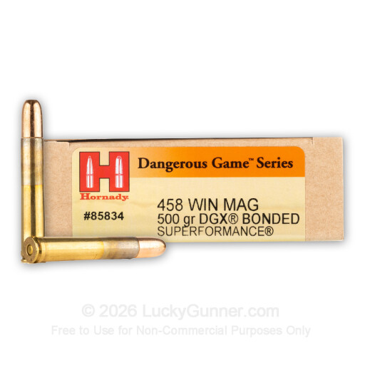 458 Win Mag - 500 Grain DGX Bonded - Hornady Dangerous Game Series - 20 Rounds