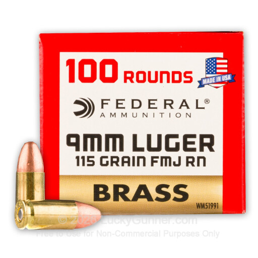 9mm - 115 Grain FMJ RN - Federal Champion Brass - 500 Rounds