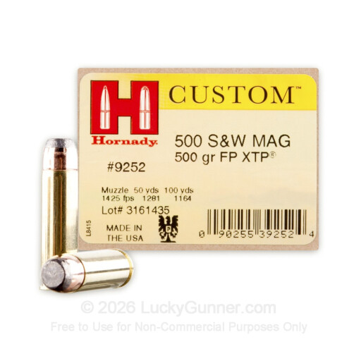 500 S&W - 500 Grain Flat Point XTP - Hornady Custom - 20 Rounds