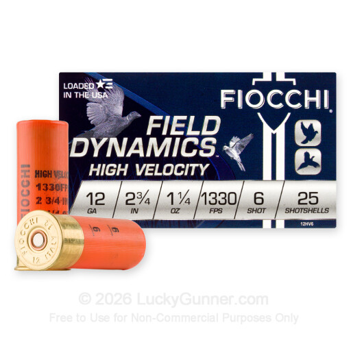 12 Gauge - 2 3/4" 1 1/4 oz. #6 Shot - Fiocchi HV - 250 Rounds