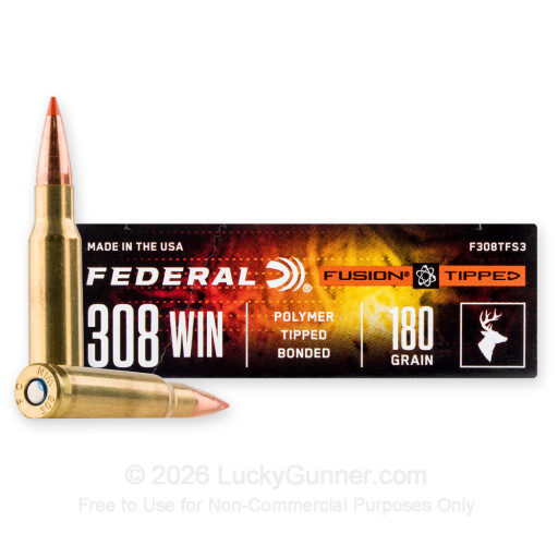 308 - 180 Grain Bonded Polymer Tip - Federal Fusion Tipped - 20 Rounds