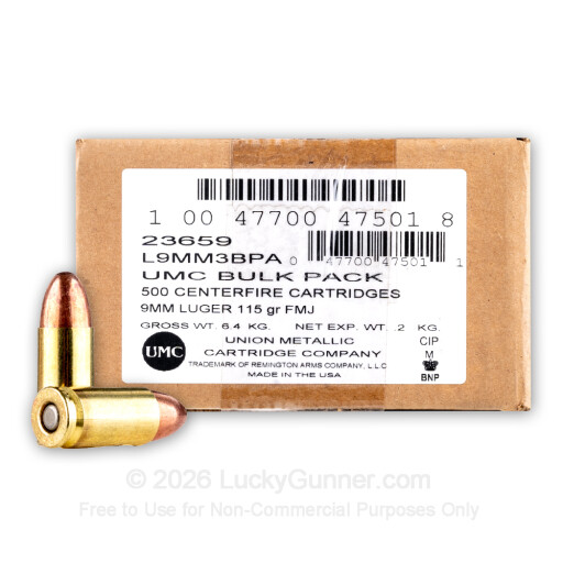 9mm - 115 Grain FMJ - Remington UMC - 500 Rounds