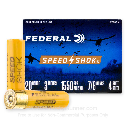 20 Gauge - 3" 7/8oz. #4 Steel Shot - Federal Speed-Shok - 25 Rounds
