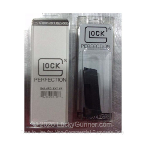 G42 6 Round 380 ACP Glock Factory Magazine with Pinky Rest Extension - Black