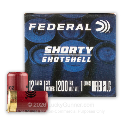 12 Gauge - 1-3/4" 1oz. Rifled Slug - Federal Shorty Shotshell - 100 Rounds
