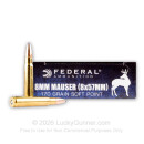 8mm Mauser Federal Premium 170 grain soft point ammunition - 20 rounds