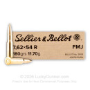 Brass Cased 7.62x54R Ammo In Stock - 180 gr FMJ - 7.62x54r Ammunition by Sellier & Bellot For Sale - 20 Rounds