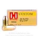 Premium 32 ACP Ammo For Sale - 60 Grain JHP XTP Ammunition in Stock by Hornady Custom - 25 Rounds