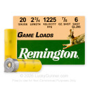 20 ga - 2-3/4" Lead Shot - 7/8 oz. - #6 - Remington Game Load - 25 Rounds