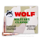 Bulk 7.62x54r Ammo For Sale - 148 Grain FMJ Ammunition in Stock by Wolf Military Classic - 500 Rounds
