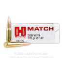 Bulk 308 Ammo For Sale - 178 Grain BTHP Ammunition in Stock by Hornady Match - 200 Rounds