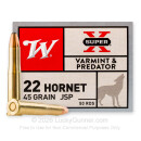 Premium 22 Hornet Ammo For Sale - 45 Grain SP Ammunition in Stock by Winchester Super-X - 50 Rounds