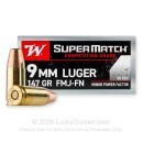 Winchester Super Match Minor Power Factor 9mm Ammo For Sale - 147 Grain FMJ FN - 500 Rounds