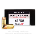 Premium 40 S&W Ammo For Sale - 180 Grain JHP Ammunition in Stock by Nosler Match Grade - 20 Rounds
