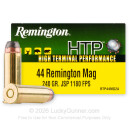 Premium 44 Mag Ammo For Sale - 240 Grain JSP Ammunition in Stock by Remington HTP - 20 Rounds