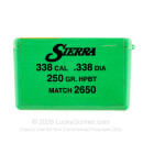 Bulk 338 Lapua (.338")  Bullets for Sale - 250 Grain HPBT Bullets in Stock by Sierra - 50
