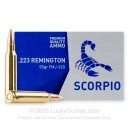 Scorpio 223 Rem Ammo For Sale - 55 Grain FMJ - 20 Rounds
