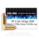Premium 45 Long Colt Ammo For Sale - 165 Grain JHP Ammunition in Stock by Corbon - 20 Rounds