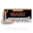 Speer Gold Dot 9mm +P Ammo For Sale - 124 Grain JHP - 50 Rounds