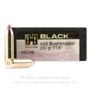 Premium 450 Bushmaster Ammo For Sale - 250 Grain FTX Ammunition in Stock by Hornady BLACK - 200 Rounds