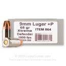 Underwood 9mm +P Ammo For Sale - 68 Grain Xtreme Defender - 20 Rounds