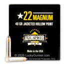 Premium 22 WMR Ammo For Sale - 40 Grain JHP Ammunition in Stock by Armscor - 500 Rounds