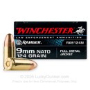 9mm Ammo For Sale - 124 gr FMJ - Winchester Ranger Nato Ammunition In Stock