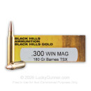 Premium 300 Winchester Magnum Ammo For Sale - 180 Grain TSX HP Ammunition in Stock by Black Hills Gold - 20 Rounds