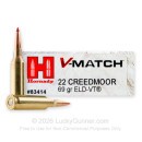 Hornady V-Match 22 Creedmoor Ammo For Sale - 69 Grain ELD-VT - 20 Rounds