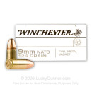 9mm Ammo - 124 gr FMJ Nato - Winchester Ammunition - 50 Rounds