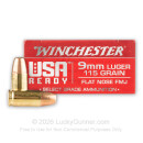 Premium 9mm Ammo For Sale - 115 Grain FMJ FN Ammunition in Stock by Winchester USA Ready - 50 Rounds