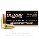 Blazer Brass Clean-Fire Suppressor 9mm Ammo For Sale - 147 Grain TMJ FN - 50 Rounds