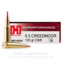 Hornady Superformance 6.5 Creedmoor Ammo For Sale - 120 Grain CX - 20 Rounds