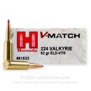 Hornady V-Match 224 Valkyrie Ammo For Sale - 62 Grain ELD-VT - 20 Rounds