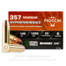 Fiocchi 357 Mag Ammo For Sale - 140gr SCHP - 25 Rounds