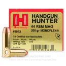 Premium 44 Magnum Ammo For Sale - 200 Grain MonoFlex Ammunition in Stock by Hornady Handgun Hunter - 20 Rounds