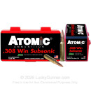 Premium 308 Ammo For Sale - 175 Grain HPBT Ammunition in Stock by Atomic Match Subsonic - 50 Rounds