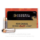 Premium 454 Casull Ammo For Sale - 300 Grain Swift A-Frame JHP Ammunition in Stock by Federal Premium Vital-Shok - 20 Rounds