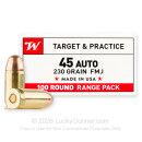 45 ACP Ammo For Sale - 230 gr FMJ Winchester USA Ammunition Value Pack In Stock