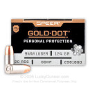 Premium 9mm Luger Speer Duty Ammo For Sale - 124 Grain JHP Speer Gold Dot Ammunition For Sale - 20 Rounds