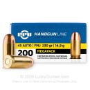 Prvi Partizan 45 ACP Ammo For Sale - 230 Grain FMJ - 200 Rounds