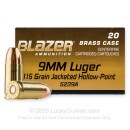 Blazer Brass 9mm Ammo For Sale - 115 Grain JHP - 20 Rounds