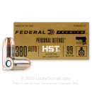 Bulk .380 Auto Ammo For Sale - 99 Grain JHP Ammunition in Stock by Federal Premium Personal Defense HST - 200 Rounds