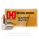 Hornady Critical Defense 45 ACP +P Ammo For Sale - 185 Grain JHP - 20 Rounds