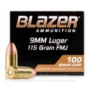 Blazer Brass 9mm Ammo For Sale - 115 Grain FMJ - 100 Rounds