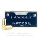 45 Auto Ammo - 230 gr TMJ - Speer Lawman 45 ACP Ammunition - 50 Rounds
