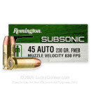 Premium 45 ACP Ammo For Sale - 230 Grain FNEB Ammunition in Stock by Remington Subsonic - 50 Rounds