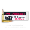 Premium 6.5 Creedmoor Ammo For Sale - 90 Grain FB Tipped Ammunition in Stock by Nosler Varmageddon - 20 Rounds