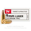 9mm Ammo - 115 gr FMJ - WinUSA Ammunition - 50 Rounds
